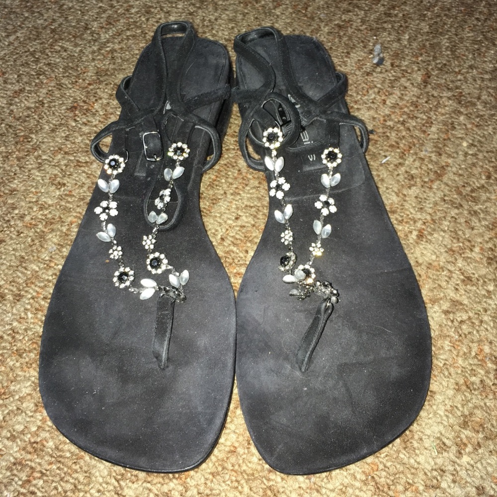 y2k black rhinestone sandals